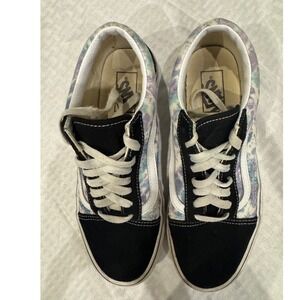 Vans Old Skool Sneakers Womens 8.5 Black Tie Dye Low Top Good Suede‎ Canvas